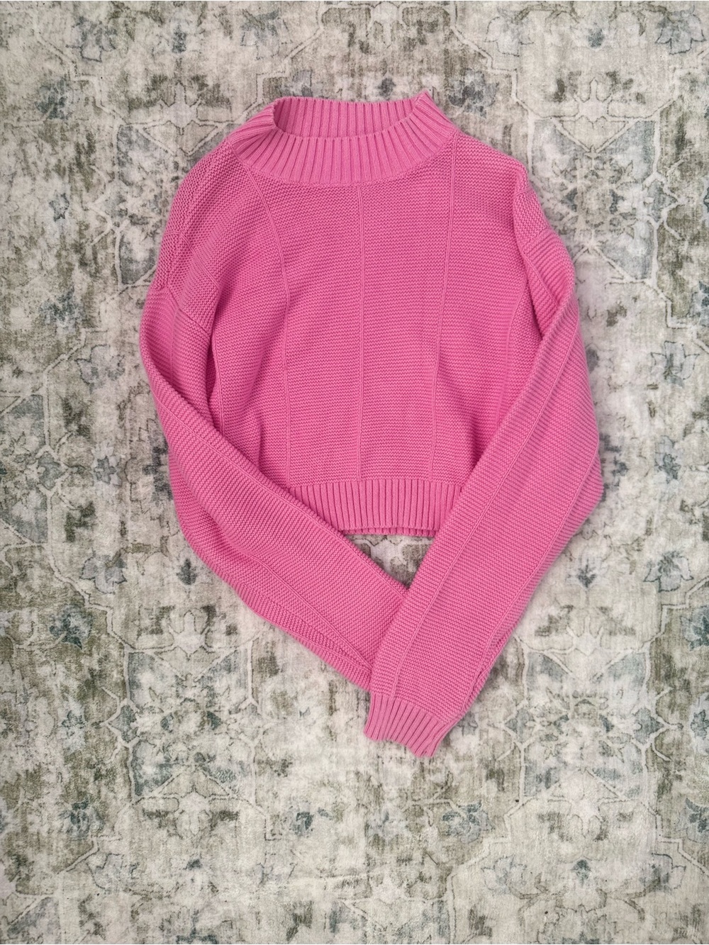 La Hearts Pink Ribbed Cropped Turtleneck Sweater